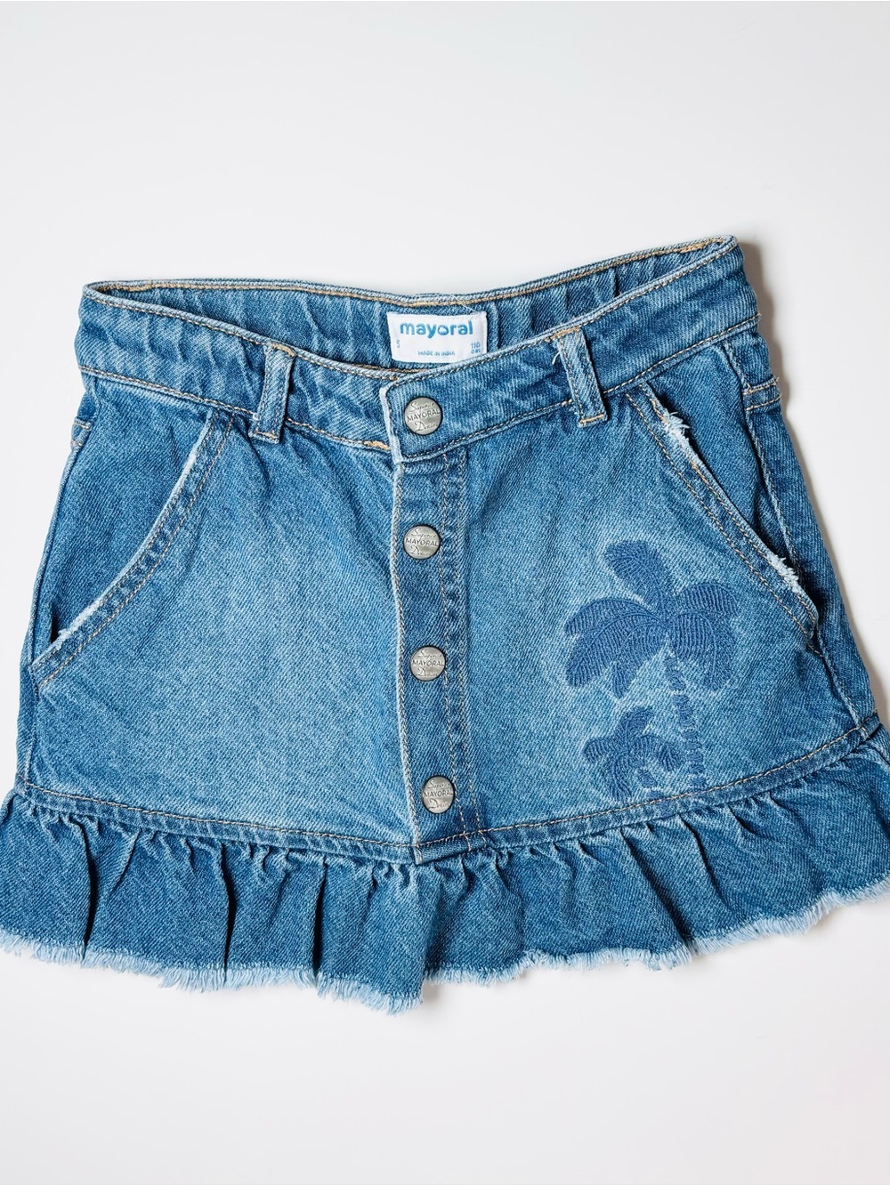 Mayoral Kids Tropical Palm Tree Ruffle Denim Mini Skirt Coastal Reserve Boho 5Y